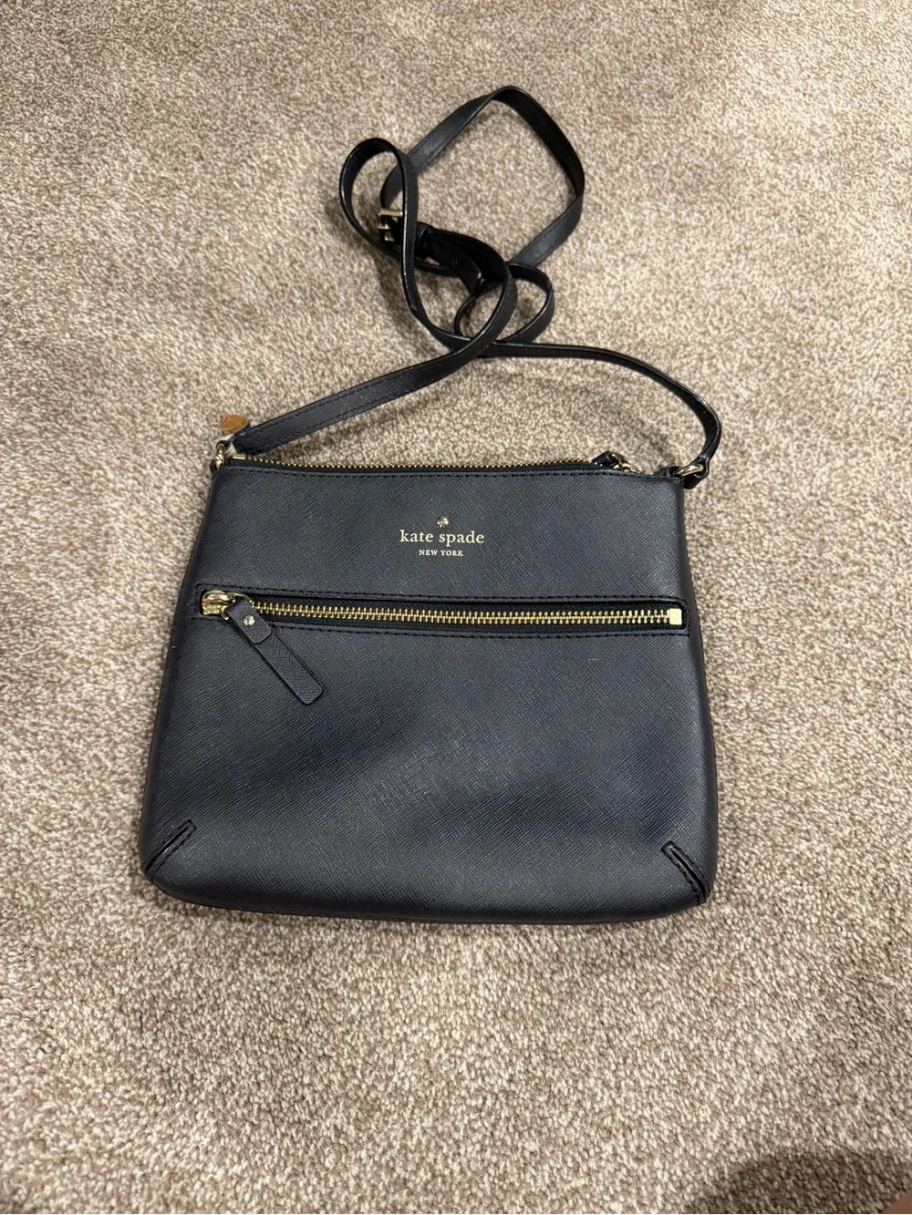 kate spade Black Leather Crossbody with Gold Hardware